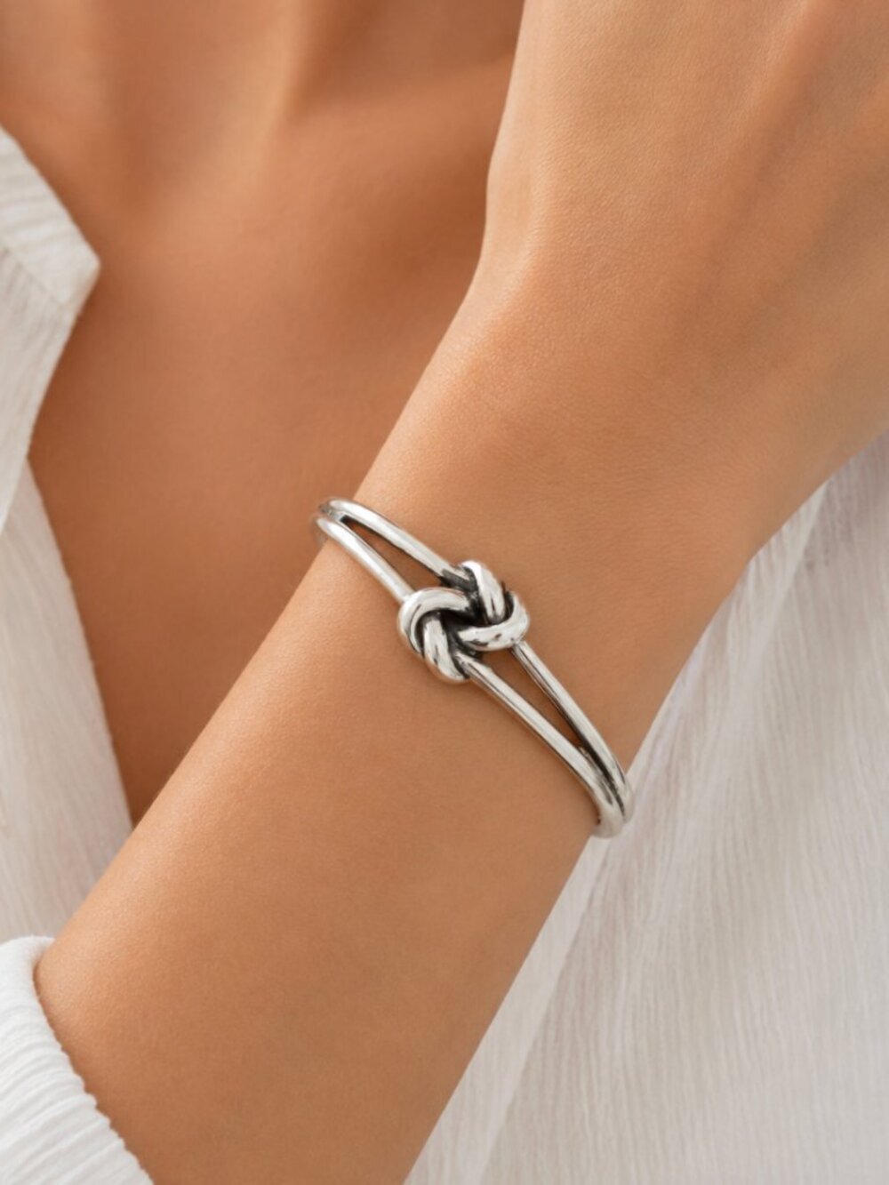 925 Sterling Silver Chunky Knot Bangle Bracelet Twist Cuff Bracelet